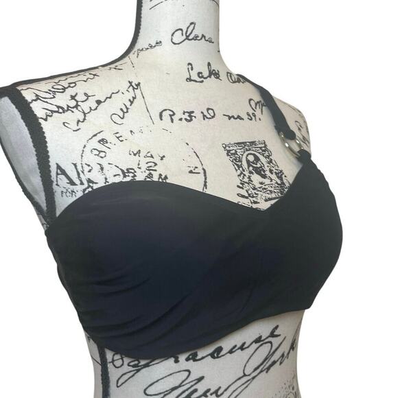 Y2K APOSTROPHE BIKINI TOP BRALETTE CRISSCROSS STRAP SZ L BLACK /PADDINGS BEACHY - Picture 11 of 16